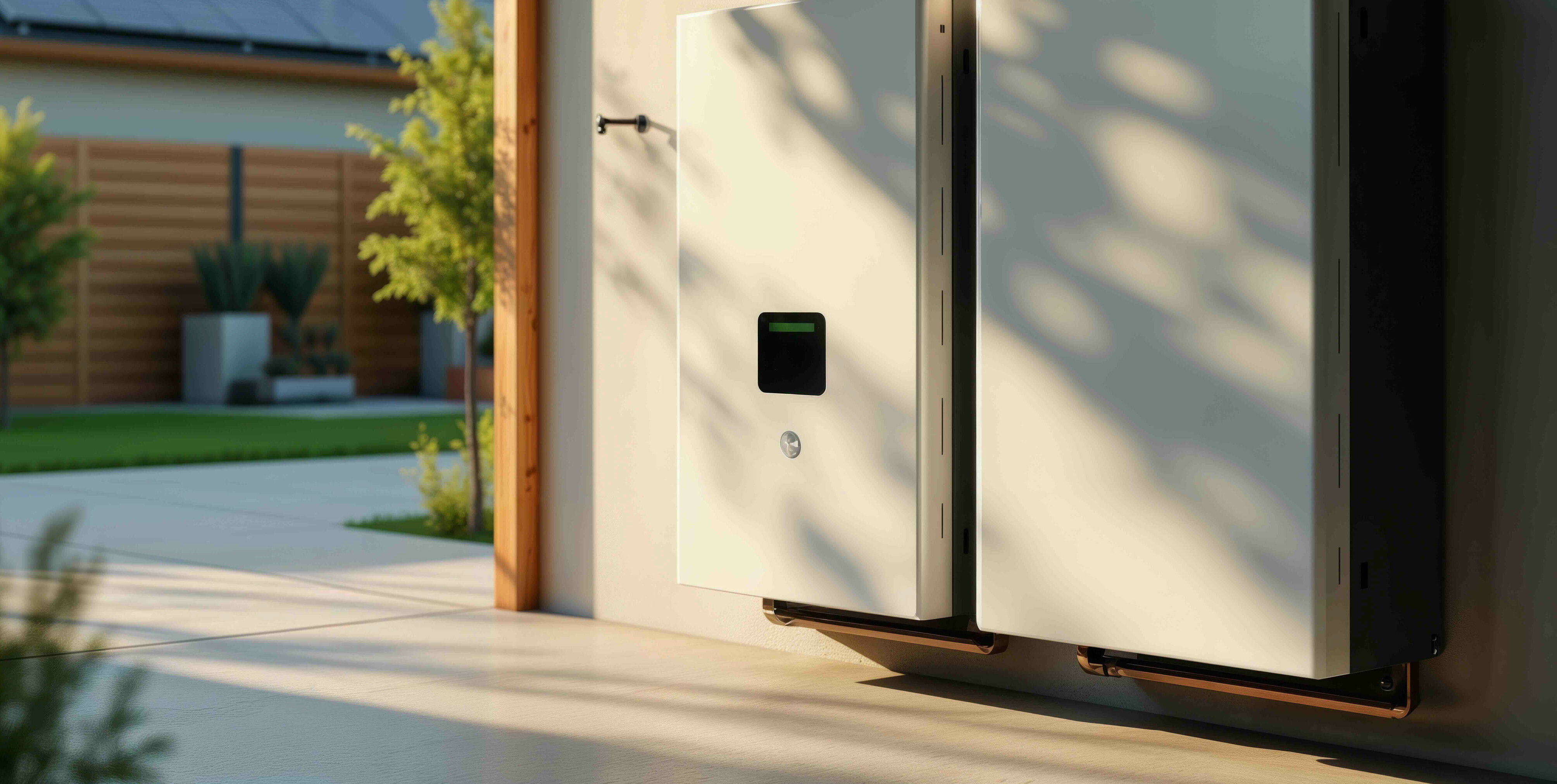 Home battery storage | © AdobeStock generiert mit KI Home battery storage indoors. Residential energy storage system installed inside a garage or utility room in a house. | © AdobeStock generiert mit KI