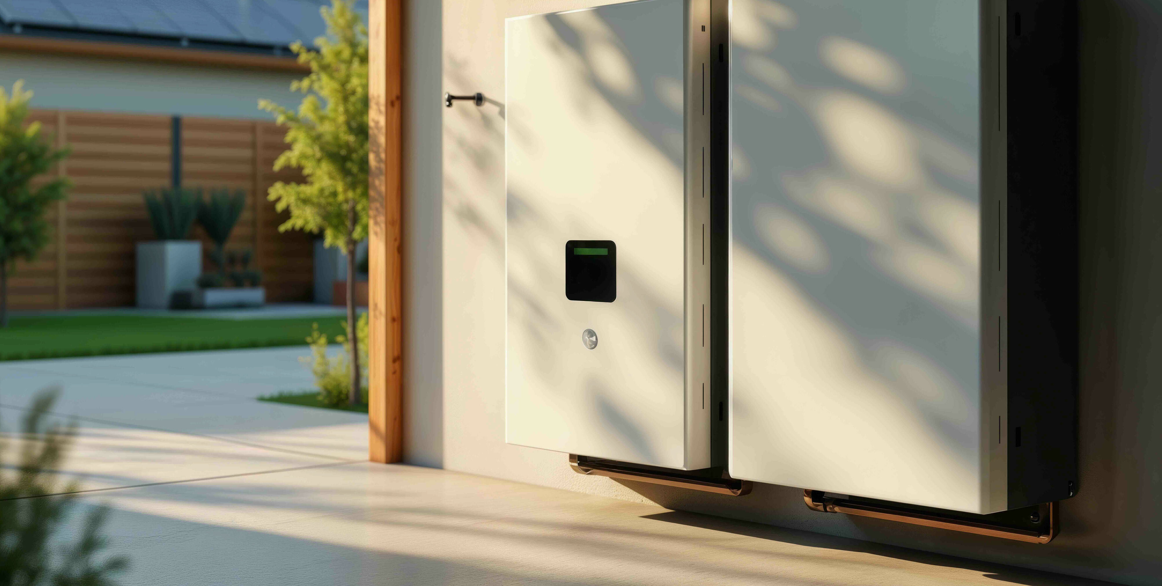 Home battery storage | © AdobeStock generiert mit KI Home battery storage indoors. Residential energy storage system installed inside a garage or utility room in a house. | © AdobeStock generiert mit KI