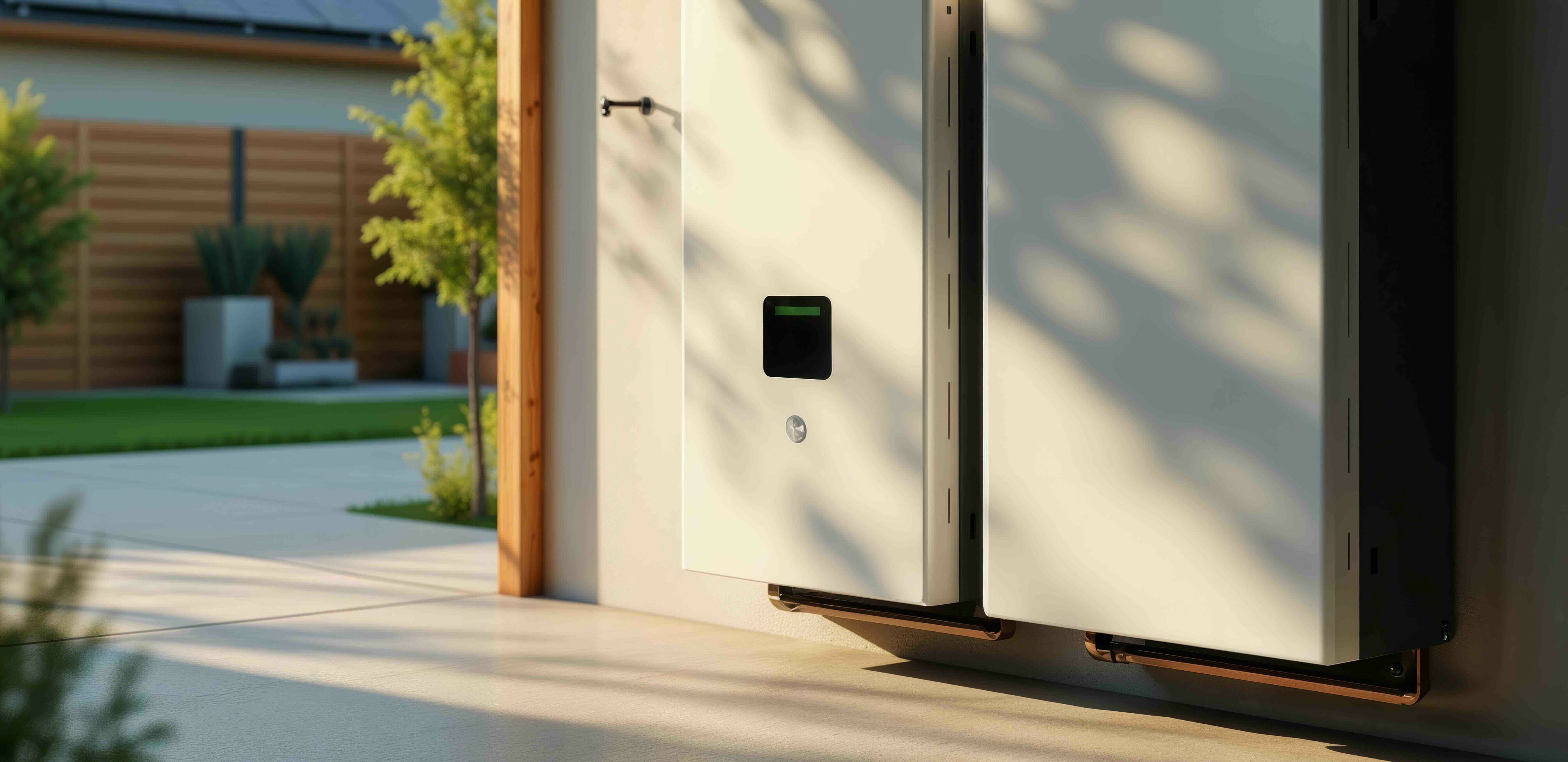 Home battery storage | © AdobeStock generiert mit KI Home battery storage indoors. Residential energy storage system installed inside a garage or utility room in a house. | © AdobeStock generiert mit KI